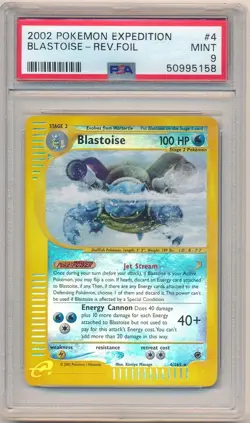 2002 POKEMON EXPEDITION #37 BLASTOISE-REVERSE FOIL PSA 9 MINT - Image 1