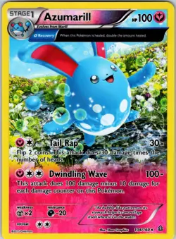 Azumarill (Alpha) 104/160 XY - Primal Clash Pokemon NM Reverse Holo - Image 1