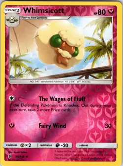 Whimsicott 91/145 SM - Guardians Rising Pokemon NM/LP Reverse Holo - Image 1