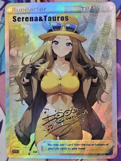 CUSTOM Serena & Tauros Pokemon Anime Waifu Sexy Doujin DIY Trainer Art Card - Image 1