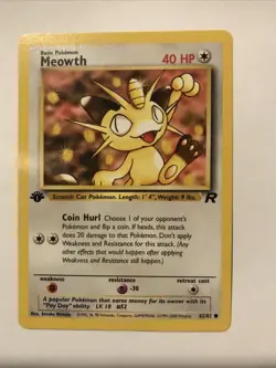 Pokemon TCG 1st Edition Meowth 62/82 Team Rocket WOTC Card - Image 1