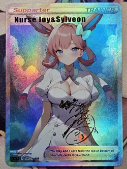 CUSTOM Nurse Joy & Sylveon Pokemon Anime Waifu Sexy Doujin DIY Trainer Art Card - Image 1