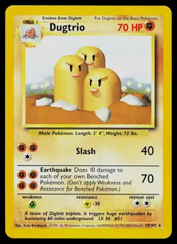 Pokemon Card - Dugtrio Base Set 19/102 Rare UK 4th Print 1999-2000 - Image 1