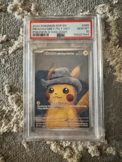 2023 Pokemon SVP Van Gogh Pikachu Promo #085 with Grey Felt Hat PSA 10 - Image 1