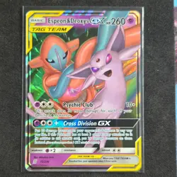 Pokemon Espeon & Deoxys GX 72/236 Ultra Rare TAG TEAM Holo Unified Minds NM 2019 - Image 1