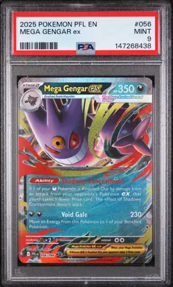2025 Pokemon Mega Evolution Phantasmal Flames Mega Gengar ex PSA 9 #056/094 - Image 1