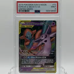 Pokemon TCG Unified Minds Espeon & Deoxys GX #72/236 PSA 9 MINT - Image 1
