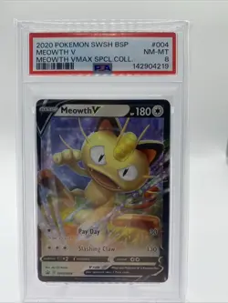 2020 POKEMON SWSH PROMO MEOWTH VMAX SPECIAL COLLECTION #004 MEOWTH V PSA 8 - Image 1