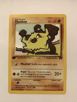 Pokemon TCG Team Rocket 1st Edition Regular Finish Mankey 61/82 NM Card - Image 1