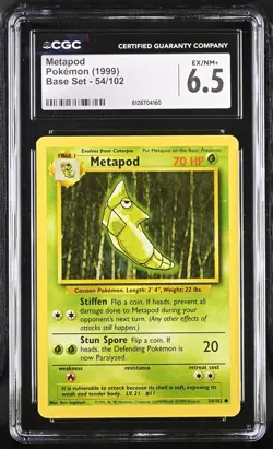 CGC 6.5 Metapod 1999 Base Set 54/102 Pokemon Card - Image 1