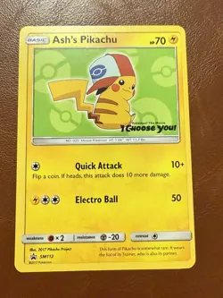 2017 Pokemon Movie Ash's Pikachu/ POSSIBLE OC - RARE Card #SM112 - Exc+/NM - Image 1