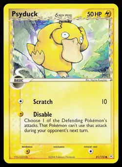 Psyduck 81/110 Common Holon Phantoms Pokemon Card small warp - Image 1