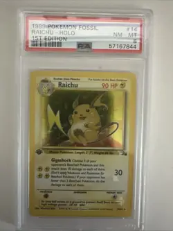 Pokemon PSA 8 1st Edition Raichu 14/62 Fossil Holo - Image 1