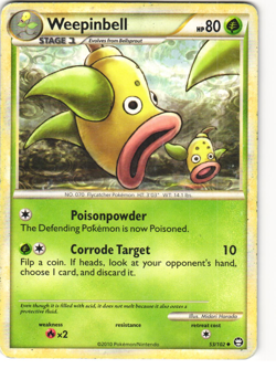 Weepinbell Uncommon Pokemon TCG HGSS Triumphant 53/102 HP - Image 1