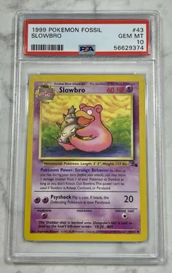 Pokemon 1999 Fossil Slowbro 43/62 PSA 10 Uncommon Unlimited Regular Wizards - Image 1