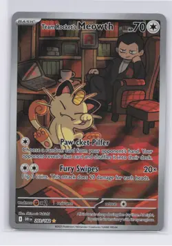 Team Rocket's Meowth 203/182 Sv10: Destined Rivals Holo Pokemon Card NM - Image 1