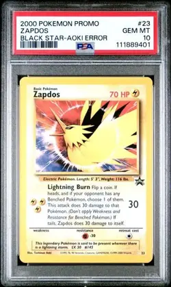 -PSA 10 GEM MINT Zapdos 23 AOKI ERROR Promo Black Star Pokemon Card you get 1 - Image 1