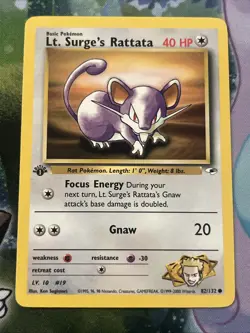Lt. Surge's Rattata 82/132 1st Edition Gym Heroes Pokemon Card - Image 1