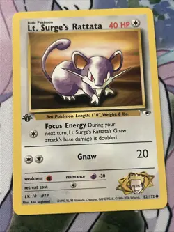 Lt. Surge's Rattata 82/132 1st Edition Gym Heroes Pokemon Card - Image 3