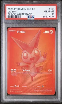 2025 POKEMON BLK EN-BLACK BOLT BLACK WHITE RARE #171 VICTINI PSA 10 GEM MINT - Image 1