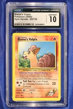 Blaine's Vulpix 65/132 CGC 10 GEM Mint Gym Heroes Pokemon 2000 - Image 1
