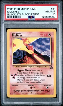 PSA 10 GEM MINT 2000 POKEMON PROMO BLACK STAR #21 MOLTRES BLACK STAR-AOKI ERROR - Image 1