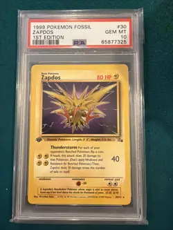 1999 Pokemon Fossil Zapdos 1st Edition Non Holo Psa 10 - Image 1