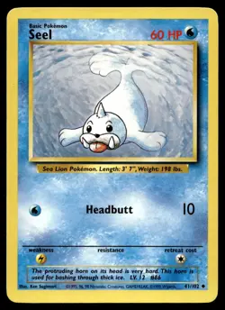 Seel 41/102 Pokemon Card BAse Set Uncommon 60 HP Lightly Played KB - Image 1