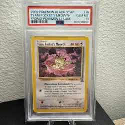 2000 POKEMON PROMO BLACK STAR POKEMON LEAGUE #18 TEAM ROCKET'S MEOWTH PSA 10 - Image 1
