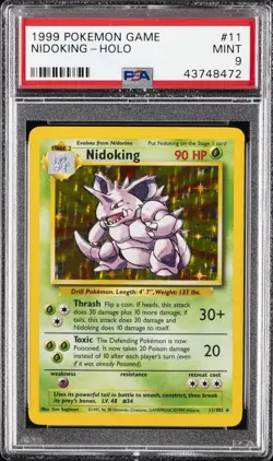 1999 POKEMON BASE SET UNLIMITED #11 NIDOKING-HOLO PSA 9 - Image 1