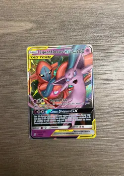 (RARE) Pokemon Espeon & Deoxys GX TAG TEAM Ultra Rare Holo 72/236 Sm - Image 2