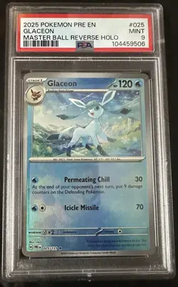2025 Pokemon SV Prismatic Glaceon Reverse Holo Master Ball #025/131 PSA 9 - Image 1