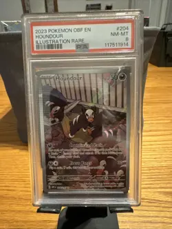 2023 POKEMON OBF EN-OBSIDIAN FLAMES ILLUSTRATION RARE #204 HOUNDOUR PSA 8 - Image 1