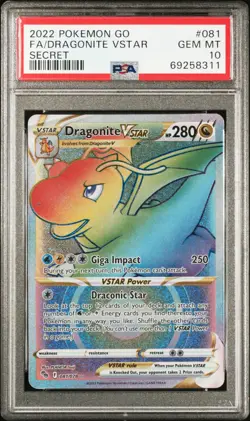 2022 Pokemon Go Dragonite VSTAR Full Art Secret PSA 10 #081 Gem Mint - Image 1
