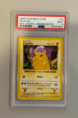 Pikachu Base Set Shadowless Red Cheeks 58/102 (1999) Pokemon PSA 9 - Image 1
