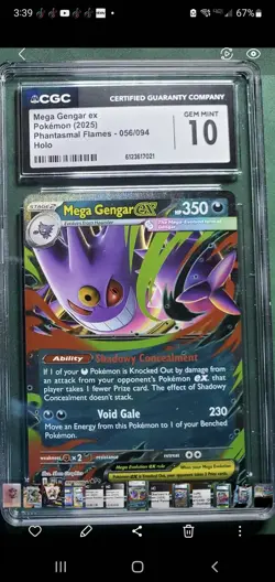 CGC 10 GEM MINT Mega Gengar Ex 056/094 HOLO Phantasmal Flames Pokemon Card - Image 1