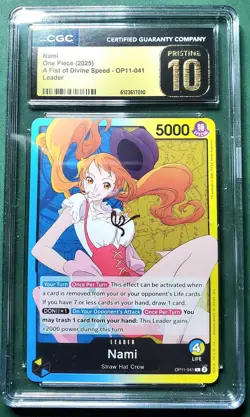 Nami OP11-041 CGC Pristine 10 One Piece TCG A Fist of Divine Speed Leader - Image 1