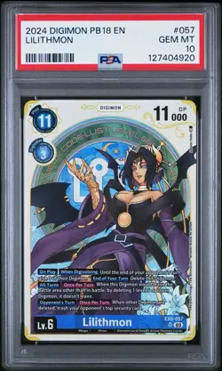 2024 Digimon Card Game Lilithmon EX6-057 SR Premium Heroines PSA 10 Gem Mint - Image 1