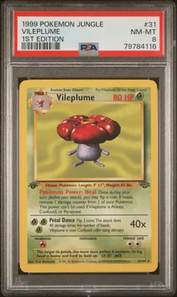 1999 Pokemon Jungle Vileplume #31 1st Edition PSA 8 - Image 1