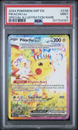 2024 POKEMON ENGLISH SURGING SPARKS #238 PIKACHU EX PSA 9 - Image 1