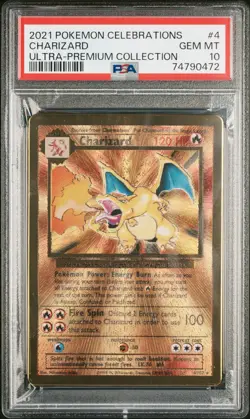 2021 Pokemon Celebrations Ultra Premium Coll #4 Charizard PSA 10 Card Metal Gold - Image 1