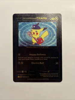 Pokemon Special Delivery Pikachu Black Vinyl / Gold Foil Fan Art Collector Card - Image 1