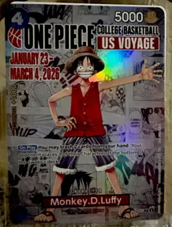 Bandai Namco One Piece CCG Monkey.D.Luffy US Voyage Promo Holo 5000 Card - Image 1