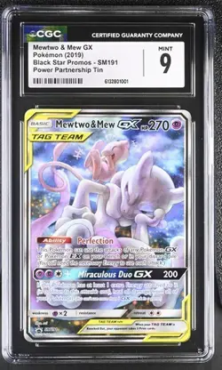 Pokemon TCG Mewtwo & Mew GX SM191 Tag Team Black Star Promo Sun & Moon CGC 9 - Image 1