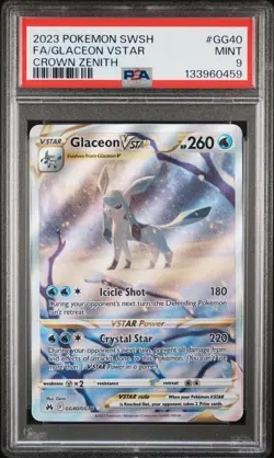 2023 POKEMON SWORD & SHIELD CROWN ZENITH #GG40 FULL ART/GLACEON VSTAR PSA 9 - Image 1