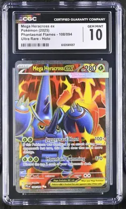 Mega Heracross EX *CGC 10* Ultra Rare *Phantasmal Flames* #108 *2025* Pokemon - Image 1