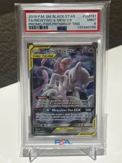 Pokemon PSA 9 2019 Mewtwo & Mew GX SM191 Promo Tag Team New Slab - Image 1