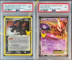 SEQUENTIAL PSA 9 UMBREON GOLD STAR 17 MEWTWO EX 54 CELEBRATIONS POKEMON MINT - Image 1