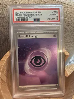 2023 POKEMON 005 BASIC PSYCHIC ENERGY COSMOS HOLO PSA 10 GEM MINT - Image 1
