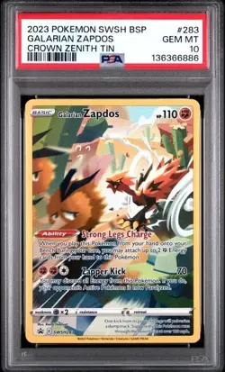 PSA 10 GEM MINT Galarian Zapdos Tin Promo Full Art Holo Pokemon SWSH 283 - Image 1
